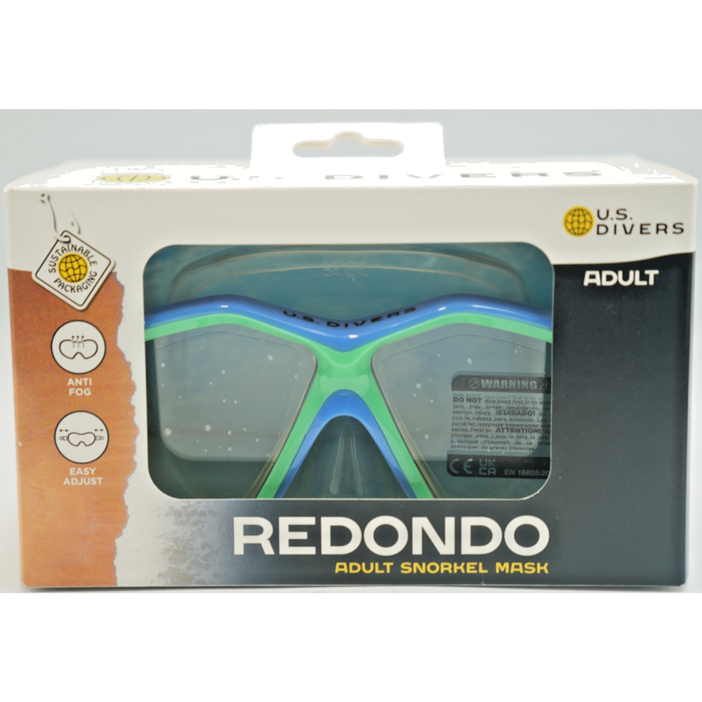 U.S. Divers Redondo Adult Snorkel‎ Mask Anti-Fog Easy Adjust – Blue Green New